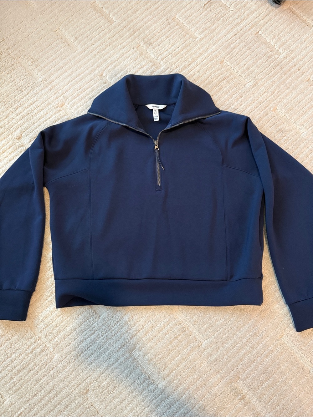 SPANX Air Essentials Navy Zip-Neck Pullover Sweater